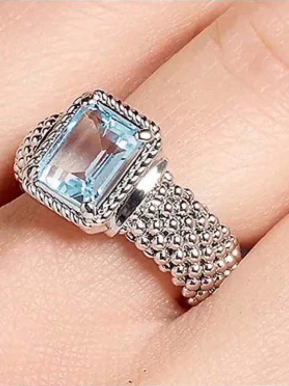Lagos Glacier Emerald-Cut Swiss Blue Topaz Ring Blue Size 5